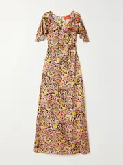 [La DoubleJ] La DoubleJ - 3-way Belted Ruffled Floral-print Silk-twill Maxi Dress - Yellow - x small x small Yellow