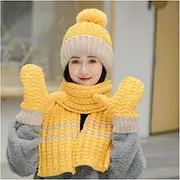 [PWABAF] Woman Winter Hat Scarf/Gloves Sets Girl Warm Thicken Hat for Women Knitted Ski Cap (Color : A, Size : One Size)
