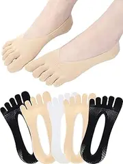 [Pangda] 6 Pairs Women Toe Socks No Show Full Five Finger Socks Low-cut Liner Socks with Gel Tab