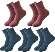[STKARCV] 5 Pairs Socks Women Winter Warm Thicken for Ladies Work Sock Men Hiking(3Navy 2Leather Red)