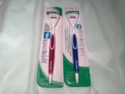 GUM Sunstar Dual Action Tongue Cleaner Brush Scraper Set of 2 Red & Blue