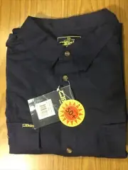 Bisley Work Shirt Long Sleeve Cotton Drill Size 2XL Closed Front Navy Blue
