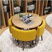 Modern Business Coffee Table Set for Conference Room Office and Cafe Round Dining Table with Chairs Ideal for Meetings and Receptions Cotton Linen Material Red and Yellow Options
