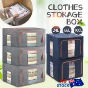 24/66/100L Foldable Storage Box Crushed Steel Frame Clothes Quilt Toys Organizer