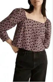 Madewell Floral Square Neck Seersucker Peasant Top Blouse Women’s XL NWT