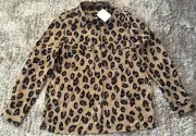 E53 NWT Next UK Blouse Top Leopard Print Button Shirt L/S Collar Womens 10