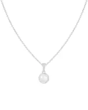 Splendid Pearls 6-6.5mm Pearl CZ Dangle Pendant Necklace