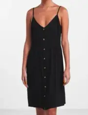 NWT 7 For All Mankind Spaghetti Strap Button Front Midi Dress in black $168 XL