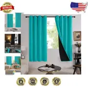 Luxury Light-Blocking Draperies in Teal Blue, Grommet Top - 2 Panels Set 52"x72"