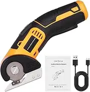 Genround Cordless Electric Scissors with Safety Lock & Zippered Bag, Rechargeable Multi-Purpose Cutter for Leather, Cardboard, Carpet, Fabric, USB Charging