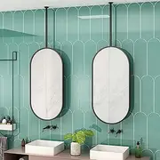 Mirror for Ceiling Hanging, Vanity Mirror Oval Mirror Ceiling-Mounted Boom Mirrors(Boom can be Customized), Black Iron Metal Framed Decorative Hanging Mirror (Size : 50cmx70cm)