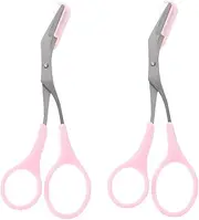 SHERCHPRY 2pcs Makeup Scissors Eyebrow Trimmer Brush Set Ergonomic Design for Smooth Natural Eyebrows