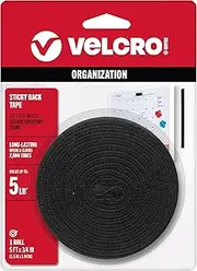 VELCRO Brand - Sticky Back Hook & Loop Fastener Tape with Dispenser, 3/4" x 5ft Roll, Black