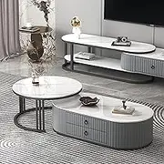 Rock slab coffee table set, small home expandable coffee table cabinet, nesting coffee table set of 2, modern coffee table with metal frame for living room, Suitable for living room(Black+grey+white,3