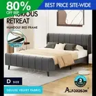 ALFORDSON Bed Frame Double Size Tufted Headboard Base Grey Velvet HUNDOLF