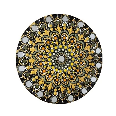 Splendid Mandala Painting with Mirror Work 6x6 (home decor, wall hanging)