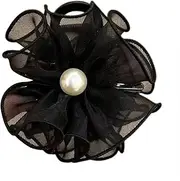 Fisssure Flower Hair Clip, Mesh Flower Hair Claws | Hair Accessories, Fairy Ponytail Hair Holder, 1 Count (Pack of 1), Black, Floral, Adults, Female, 1 Piece, 1 Count