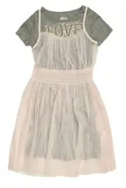EPIC THREADS NEW YOUTH GIRLS 2PC GREY LOVE T SHIRT OPAL BLUSH MESH DRESS L