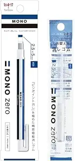 Tombow JCB-233AZ Mono Zero Eraser Pen Shaped Eraser (1 x 0.2 inch (2.5 x 5 mm) with Pinpoint Eraser + 1 Replacement Pack (2 Pieces) Retractable Holder Eraser