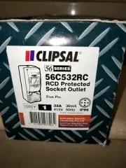Clipsal 56C532RCGY IP66 5-Round Pin Outlet with RCD, 3 Pole 32A Grey