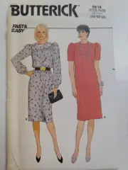 Dress 14 16 18 Butterick 6618 Sewing Pattern UC VTG Shoulder Pads Boxy Puff Easy