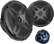 Pyle 6.5'' Dual Marine Speakers Kit - Waterproof-Rated w/Amplified Bluetooth Remote Control Receiver for Powersport Vehicles, IP65 Marine Grade Rating, 600 Watt Max Power PLMRKT8, Black