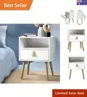 Wooden Bedside Table with Drawer and Cabinet Side Table Storage Unit Bedroom ...