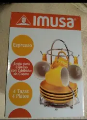﻿IMUSA ESPRESSO COFFEE CUP 8-Piece SET W/ RACK Goldenrod YELLOW New