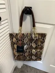 Cynthia Rowley Shoulder Handbag Tote NWT Python Gold Black Rust Metallic