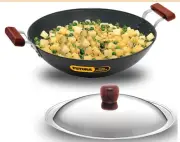 Hawkins Futura Nonstick Deep-Fry Pan with Stainless Steel Lid Flat Base, 3.75L