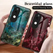 For vivo iQOO Z9s 5G, Luxury Hybrid Armor Marble Glass Soft Bumper Case Cover