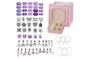 66Pcs Charm Bracelet Making Kit Unicorns Beads Jewelry Girls Arts Crafts Gifts Set-Purple
