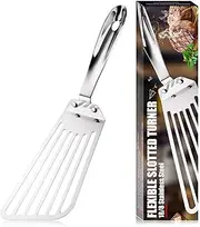 KSENDALO 12.6" Metal Spatula, 304 Stainless Steel Fish Spatula With Long Wide Blade, Good Fish Turner Spatula with Easier Flipping, Frying, Silver(Style 1)