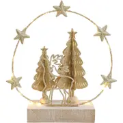 LVD Metal/Wood LED Wire Ring Tree Deer Home Christmas Decor 20x22cm Gold