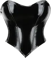 [OFFSUM] Women's Sexy Corset - Fashion Leather Side Zipper Crop Top Irregular Sleeveless Backless Adjustable Party Club Shapewear Underwear Vest