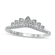 0.17 CT. T.W. Natural Diamond Leaf Crown Contour Antique Vintage-Style Wedding Band in Solid 10K White Gold