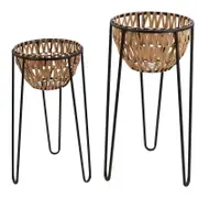 2x Willow & Silk Nested 62/51cm Metal Bowl Pot/Planters w/3 Legged Stand/Decor