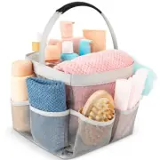 Mesh Shower Caddy Bag - Collapsible, Portable Bathroom 9-Pockets Grey