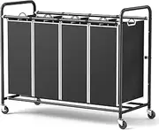 [ROMOON] 4 Bag Laundry Sorter Cart, Laundry Hamper Sorter with Heavy Duty Rolling Wheels for Clothes Storage, Black
