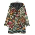 Tiger Tattoo Cotton Cozy Hooded Jacket Festival Cloak Unisex Coat Floral Rocker