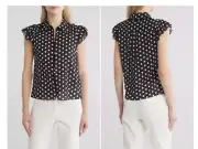 NWT $330 ALICE + OLIVIA Martel Polka-dot silk-blend chiffon top S