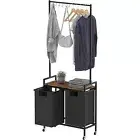 Rolling Laundry Basket Organizer Cart with Hanging Bar Clothes Hampers w/Wheels
