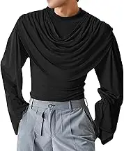 N Plus Casual and Fashionable Pure Color Simple High Neck Slim Fit Long Sleeved Swinging Collar T Shirt Mens Shirts Big and Tall