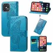 For iPhone 13 Pro Case,Butterfly PU Leather Wallet Cover,Blue