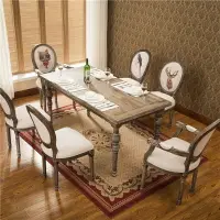 在飛比找樂天市場購物網優惠-【新品特價】美式實木餐桌 長方形桌子 家用小戶型桌子 吃飯桌