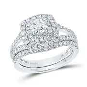 14k White Gold Round Diamond Bridal Wedding Ring Set 1-5/8 Cttw