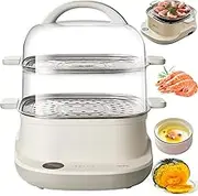 2 Tier Food Steamer, 6L Vegetable Steamer with 9.5h Reservation, Automatic Heat Preservation, Water Shortage Reminder, Quickly Release Steam, Independent Water Tray, Steam Cooker Healthy Cooking