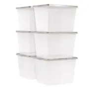 IRIS Storage Container 36-Qt Plastic Stackable Clear W/Latching Gray Lid(6-Pack)