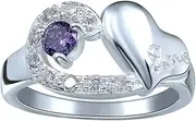 [Bigood] Fashion Crystal CZ Plated 925 Sterling Silver Heart Women Wedding Ring