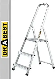 [DRABEST] 3 Step Ladder Folding - Aluminum Folding Ladder - Lader with Safety Rail & Work Platform - Stepladders 3 tread - Capacity 125 KG - Multi-Purpose Ladders - 40 x 121 x 12 cm